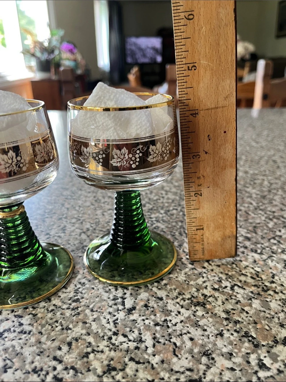 Merry Christmas Zum Deutschen Eck Green Stem Glasses with Gold Trim
